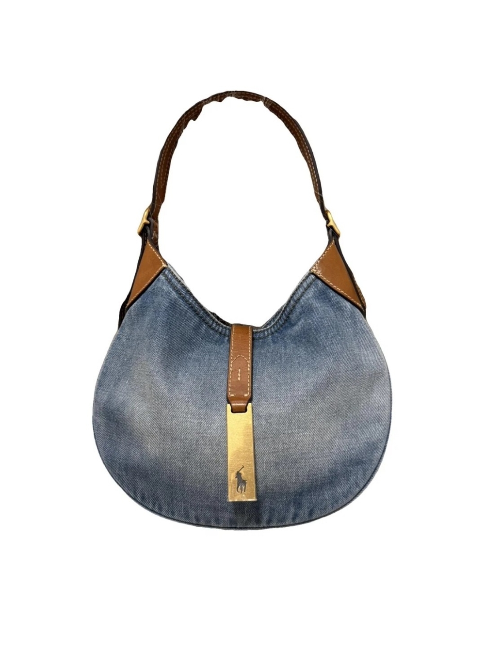 Polo by Ralph Lauren Denim Hobo Gold ID Tag,Brown Leather. 2 Different Straps.